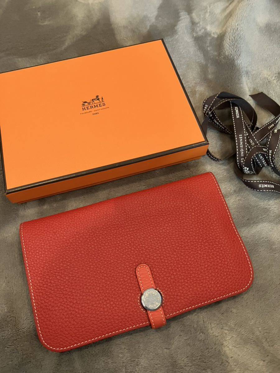 HERMES エルメス ドゴンGM レッド＆朱赤 バイカラー 美品の画像1