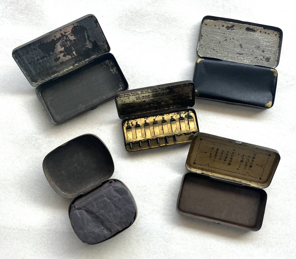  antique Vintage * old small gramophone needle can case set sale 5 piece ②