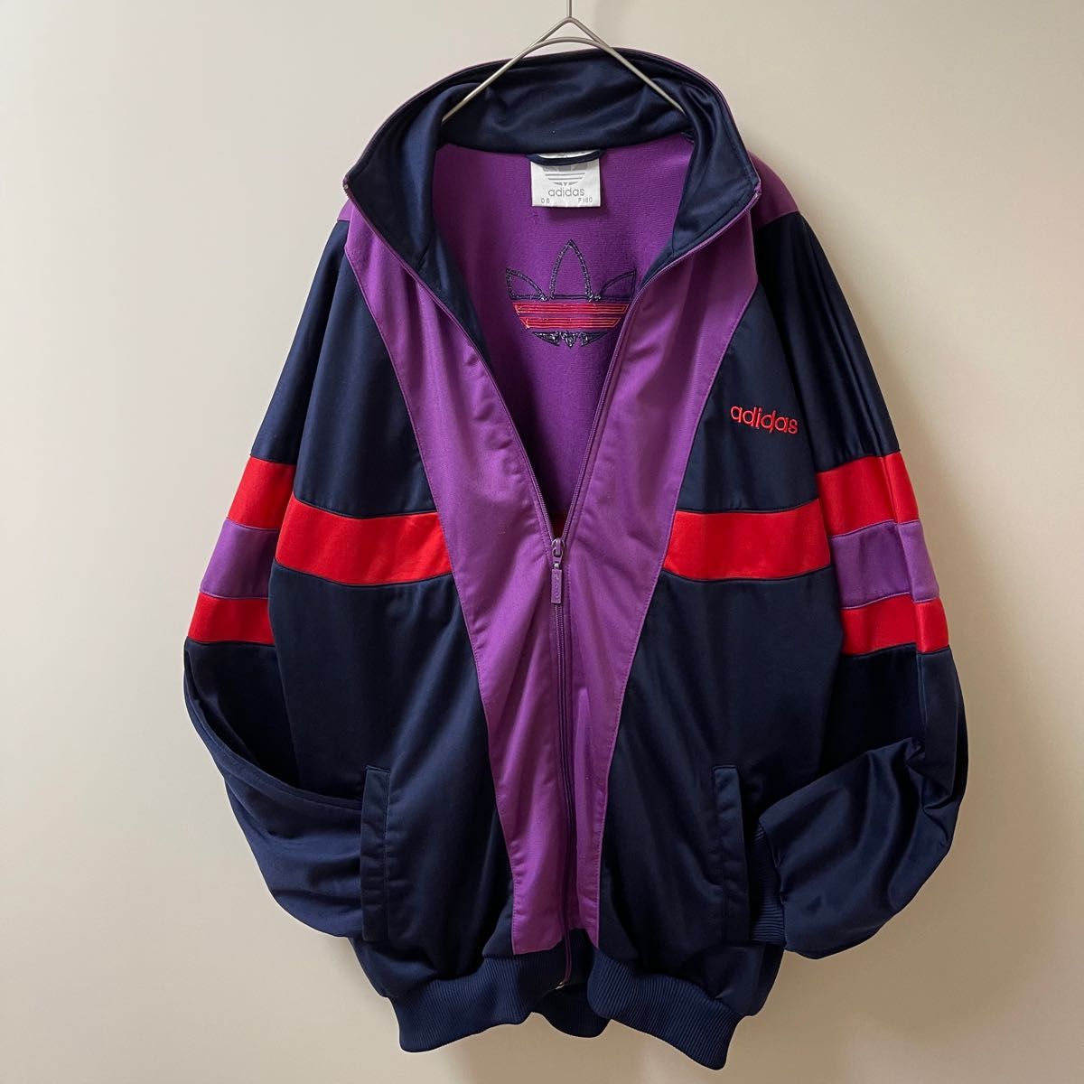2XL 80s】アディダス刺繍トラックジャケット古着ビックトレフォイルジャージ紫