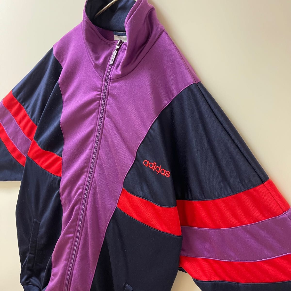 2XL 80s】アディダス刺繍トラックジャケット古着ビックトレフォイルジャージ紫