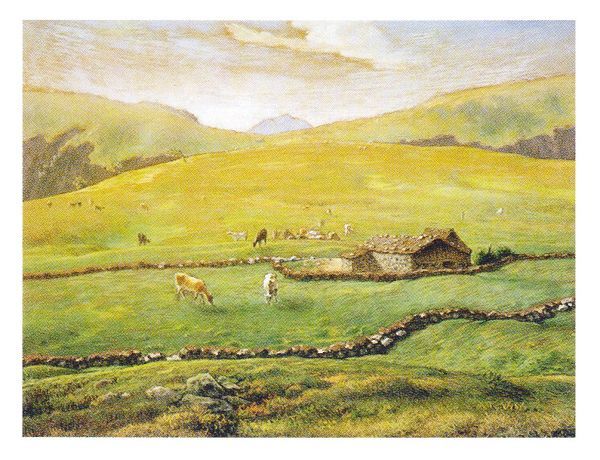 絵画 名画 複製画 額縁付(MJ108N-G) ジャン・フランソワ・ミレー 「ヴォージュ山中の牧場風景」 F3号 世界の名画シリーズ プリハード