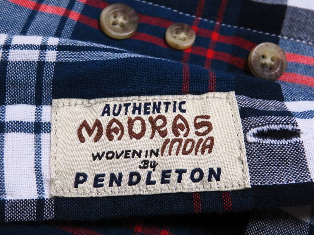 美品 PENDLETON ペンドルトン ボタンダウンシャツ マドラスチェック 柔らかコットン 半袖トップス メンズウエア 紳士 Sサイズ 夏物_画像6