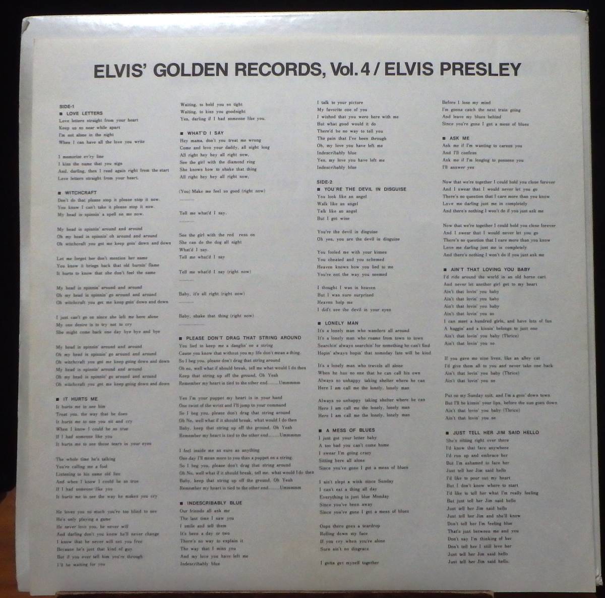 【MV004】ELVIS PRESLEY「Elvis' Gold Records - Volume 4 (エルヴィスのゴールデン・レコード第4集)」, 77 JPN Compilation/Reissue_画像4