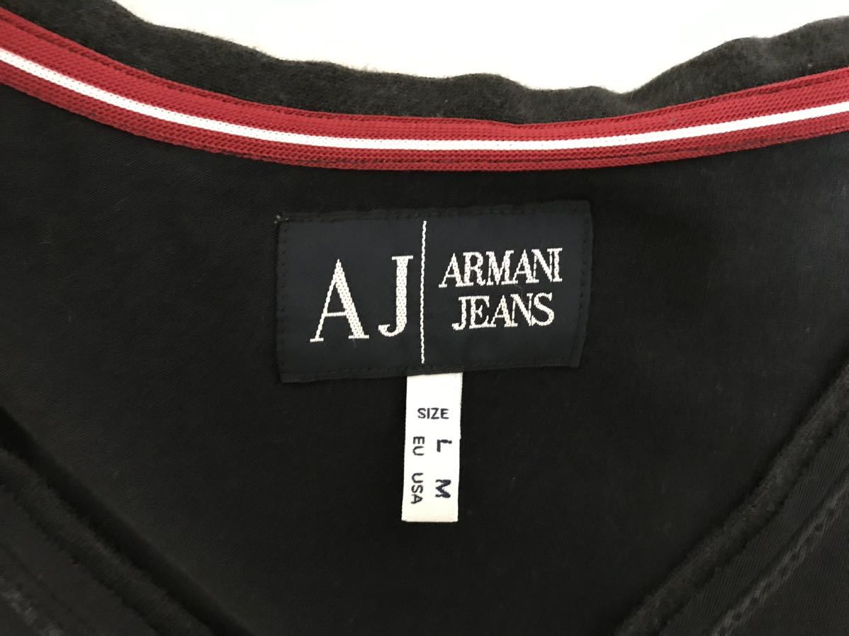 本物アルマーニジーンズARMANI JEANSコットンVネックプリント半袖Tシャツメンズサーフアメカジミリタリービジネススーツ黒ブラックM_画像5