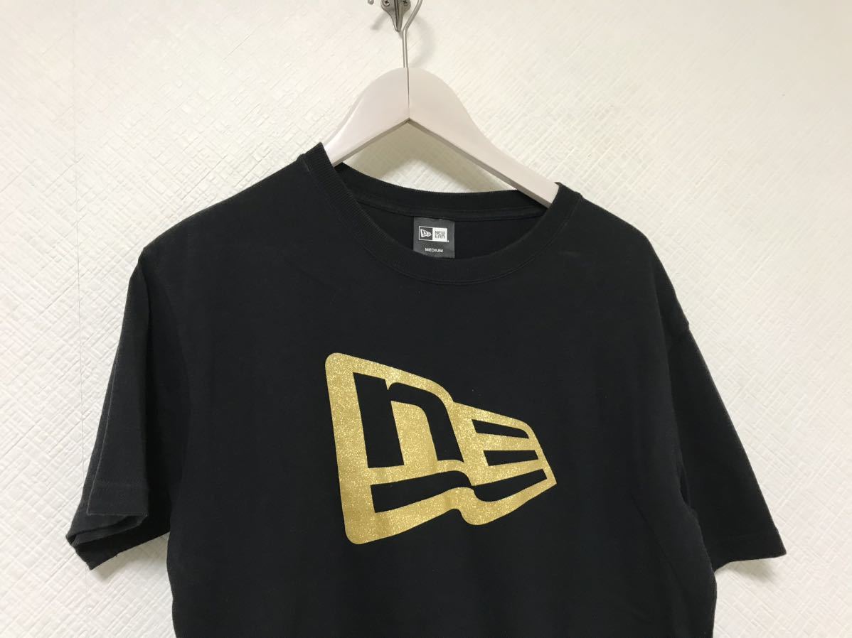 本物ニューエラNEW ERAコットンロゴプリント半袖Tシャツメンズサーフアメカジミリタリービジネススーツ黒ブラックM