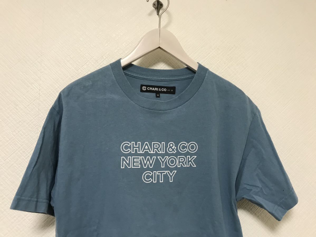 本物チャリアンドコーCHARI&CO NYCコットンプリント半袖Tシャツメンズサーフアメカジビジネススーツ青ブルーMメキシコ製_画像2