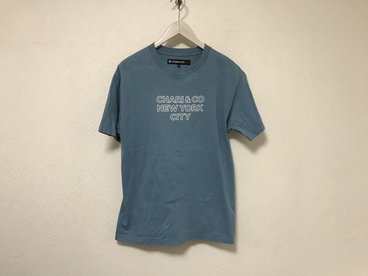 本物チャリアンドコーCHARI&CO NYCコットンプリント半袖Tシャツメンズサーフアメカジビジネススーツ青ブルーMメキシコ製_画像1