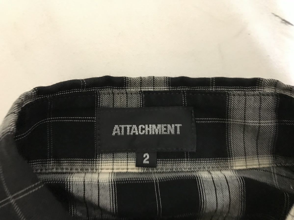 美品本物アタッチメントATTACHIMENTコットンシルクチェック柄半袖シャツメンズサーフアメカジミリタリースーツビジネス黒ブラック2M日本製_画像4