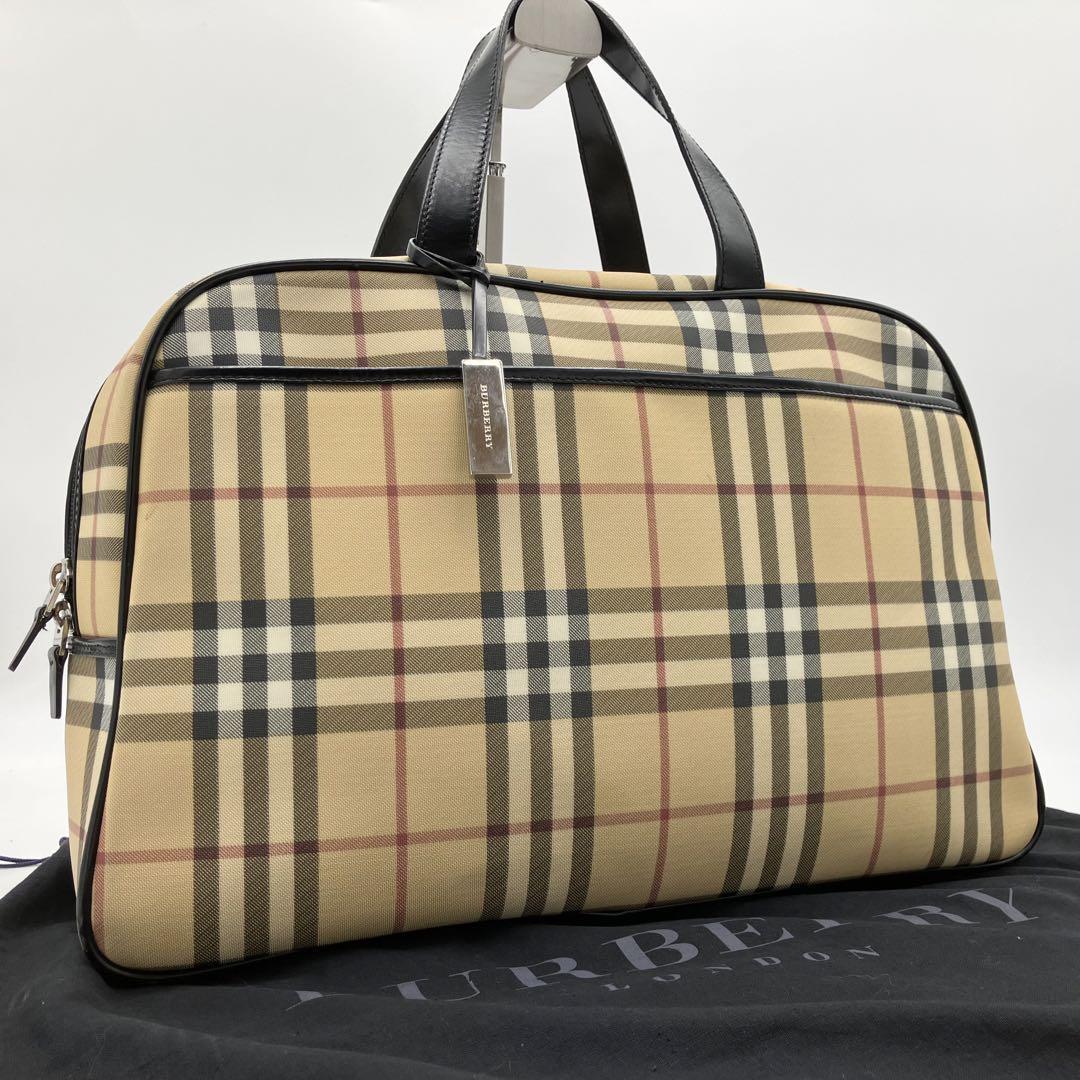 1円極美品BURBERRY バーバリーボストンバッグノバチェックシャドー