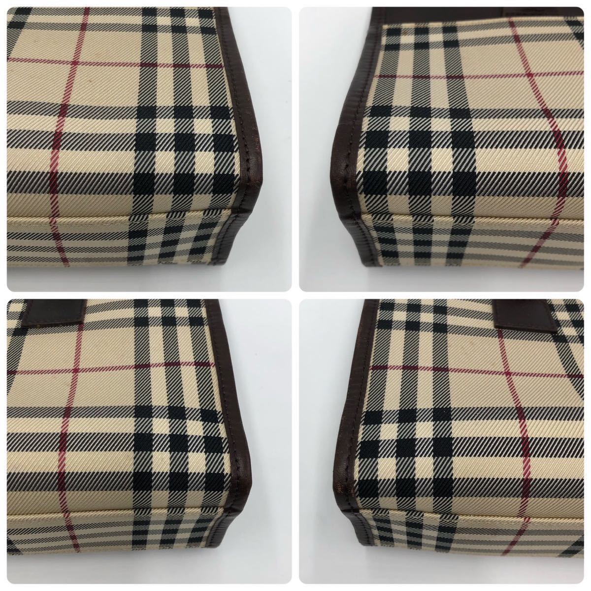 美品】Burberry バーバリー ハンドバッグ ノバチェック レザー ロゴ