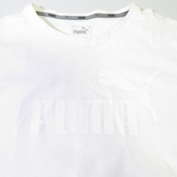 古着 レディースL PUMA/プーマ Tシャツ 半袖 スポーツMIX カジュアル 同色ロゴ ホワイト 592993_画像4