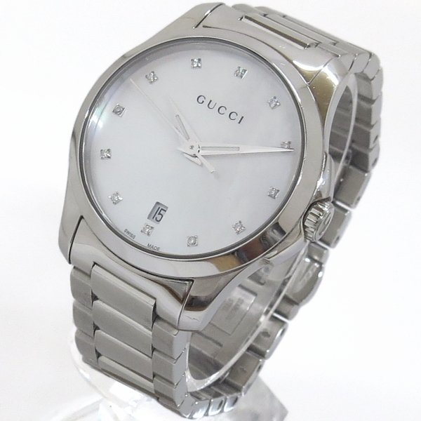 美品 グッチ GUCCI レディース 腕時計 タイムレス 126.5 12P ダイヤ ホワイトシェル SS クオーツ_画像3