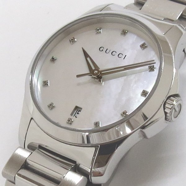 美品 グッチ GUCCI レディース 腕時計 タイムレス 126.5 12P ダイヤ ホワイトシェル SS クオーツ_画像4