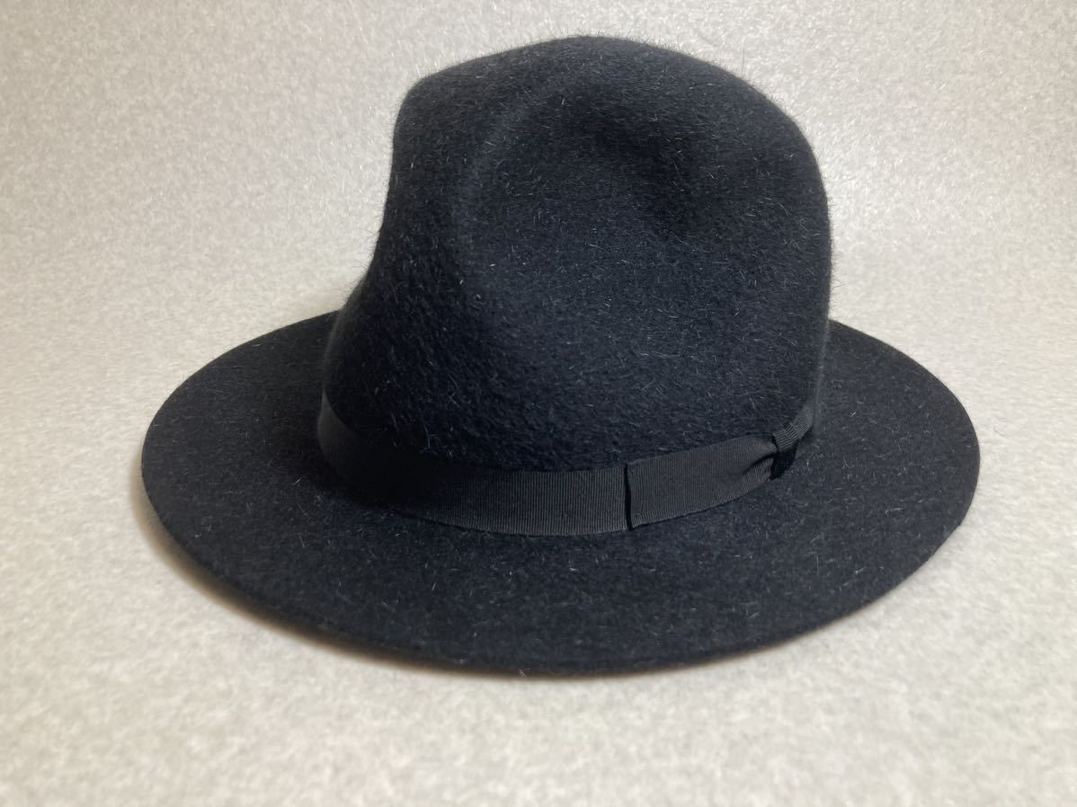 新品　ルビナッチ（伊）　本フエルト（ラビット）素材のソフト帽/ハット　黒　男女兼用でも　５８ｃｍ　イタリア製　定価４．２万円