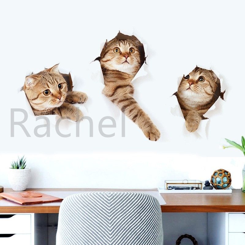 ウォールステッカーB89　猫　3D　癒し　デコレーションシール　剥せるシール　cat　ペット　模様替え　インテリア雑貨　壁飾り