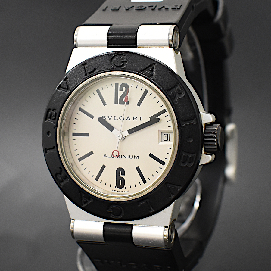 1円 ◎稼働品 美品 BVLGARI ブルガリ 腕時計 アルミニウム AL32TA ユニ