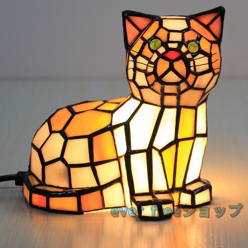 美品 テーブルランプ 猫 ステンドグラス オブジェ 卓上照明 北欧 モダン インテリア デザイナーズ ベッドルーム リビング 明るい おしゃれ_画像4