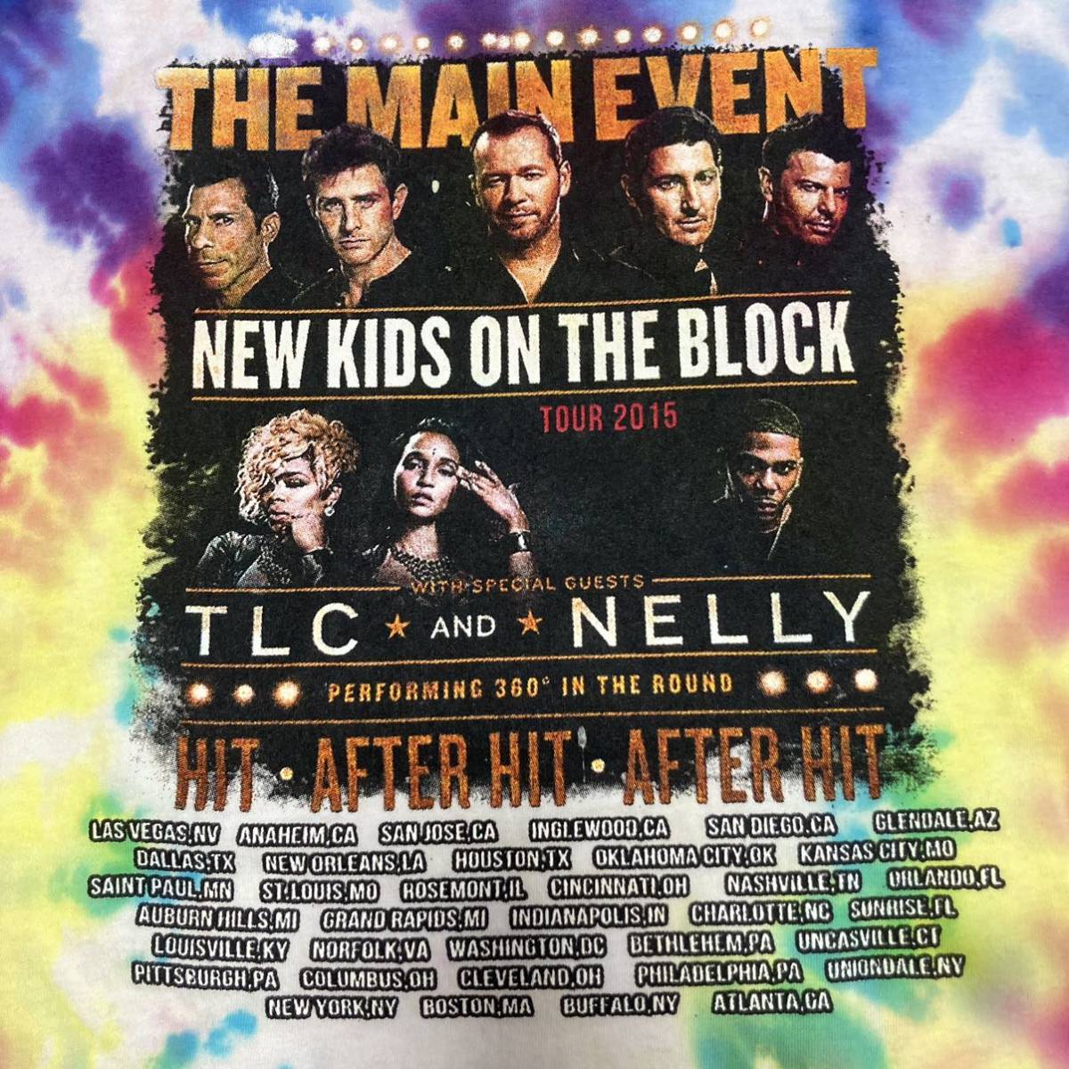 ニューキッズオンザブロック TLC Nelly■ツアー Tシャツ タイダイ XL ブルー 2015s New Kids On The Block The Main Event Tour バンT