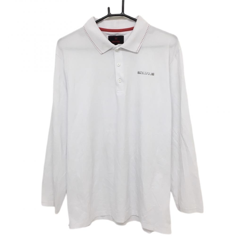 ブリーフィング 長袖ポロシャツ 白 襟一部透かし編み ストレッチ メンズ XL ゴルフウェア 2022年モデル BRIEFING