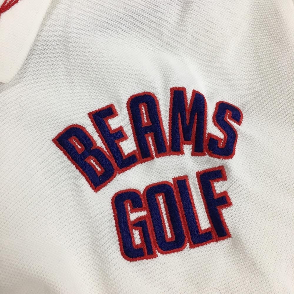 【美品】ビームスゴルフ 半袖ポロシャツ 白×ネイビー 日本製 ロゴ刺しゅう メンズ L ゴルフウェア BEAMS GOLF_画像3