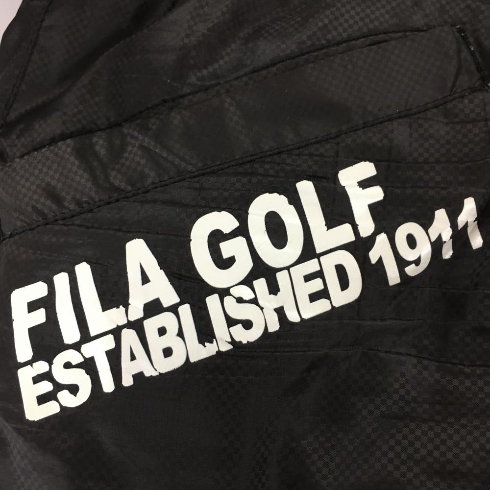 【美品】フィラゴルフ パンツ 黒 ブロックチェック地模様 裏地付き ウエストゴム 裾ドローコード メンズ L ゴルフウェア FILA GOLF_画像3