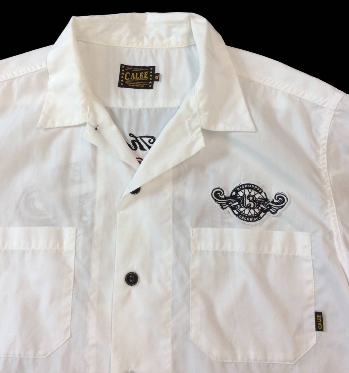CALEE キャリー バック刺繍 半袖シャツ オープンカラーシャツ THE HICHOPPER 13 ポリエステル×コットン ホワイト XL 送料250円_画像3