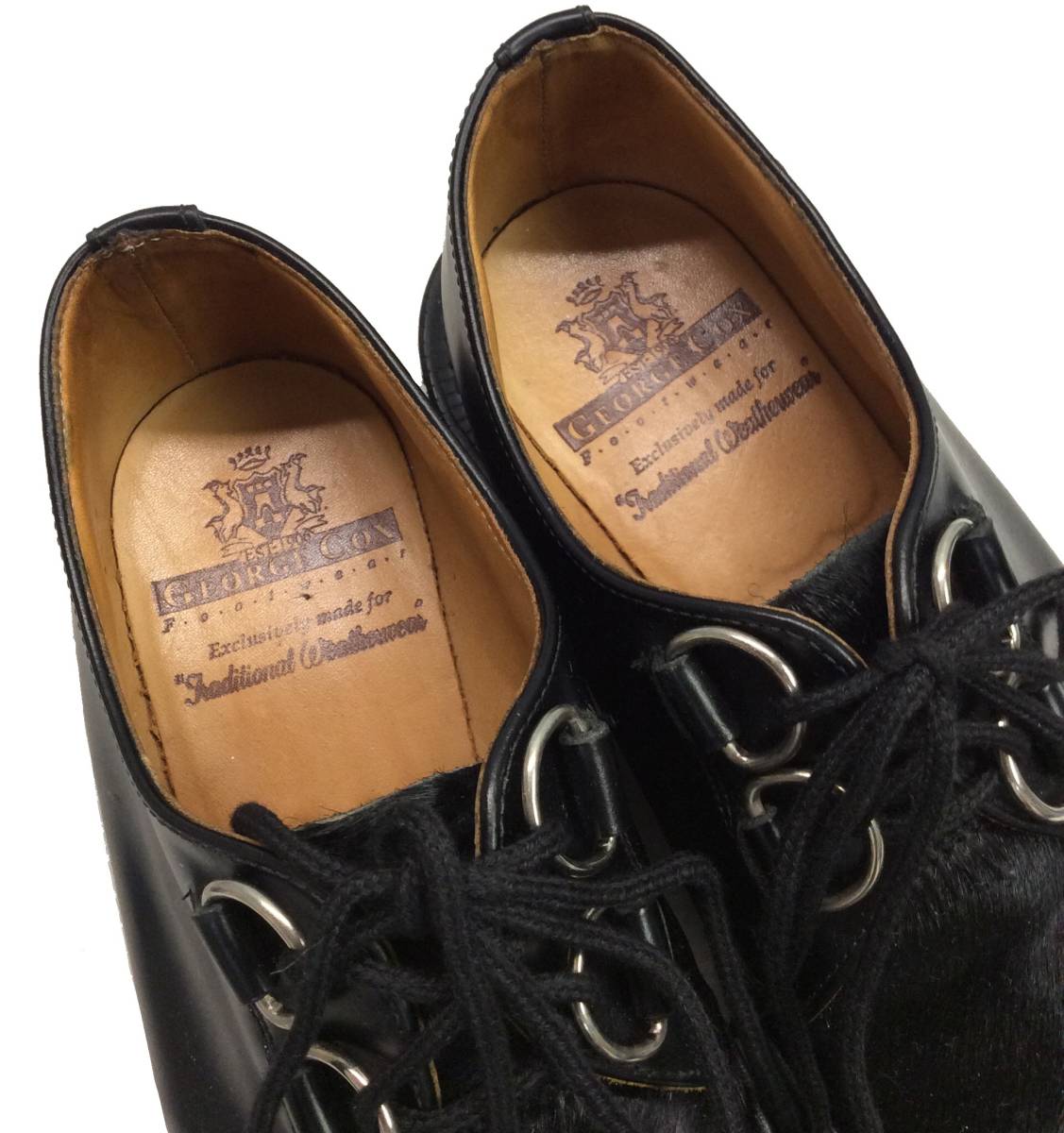GEORGECOX ジョージコックス ENGLAND製 ラバーソール ハラコ×レザー シューズ ブーツ 靴 ブラック UK5 （ma)_画像3