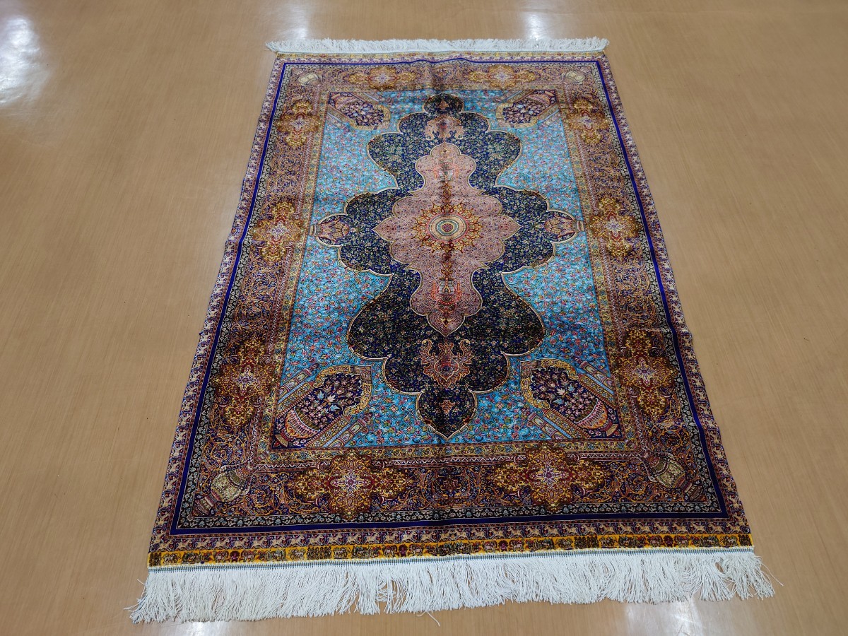 ペルシャ絨毯 シルク 手織り 194x120 検索 マット ラグ カーペット