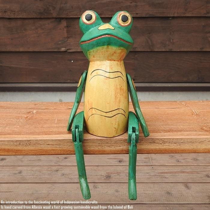 お座り カエルさん 黄色 Lサイズ ウェルカム人形 蛙 かえる 木製 木彫りの置物 動物インテリア バリ雑貨 アジアン雑貨 動物置物_画像7
