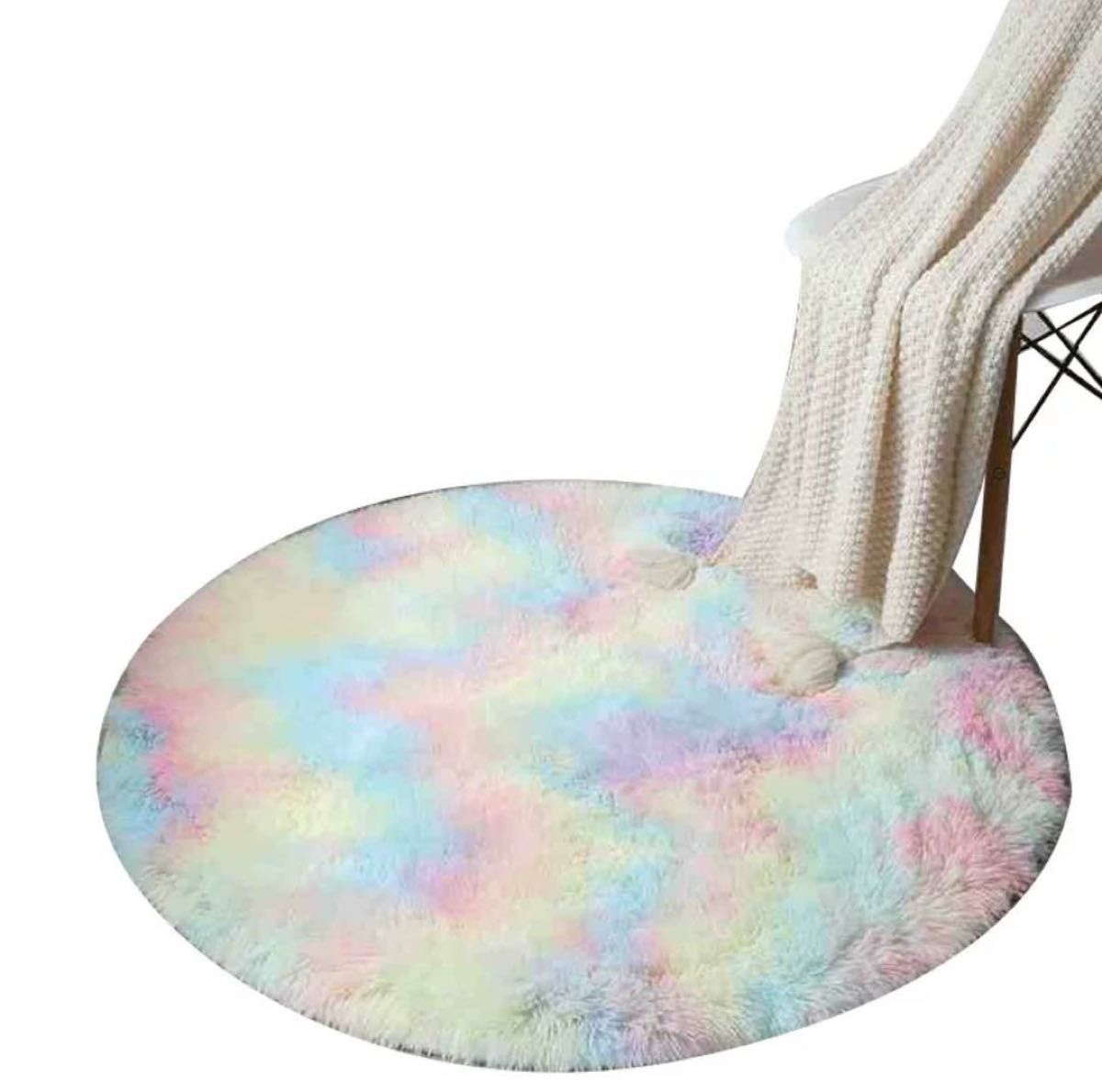 虹色　円形　ラグマット　マット　カーペット　フットマット　絨毯　グラデーション ゆめかわ カラフル 模様替え 新生活