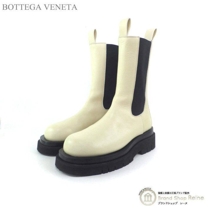 ボッテガ ヴェネタ （BOTTEGA VENETA） ラグ チェルシーブーツ ミドル サイドゴア レザー ブーツ ＃38 シューズ 靴 ホワイト（中古）