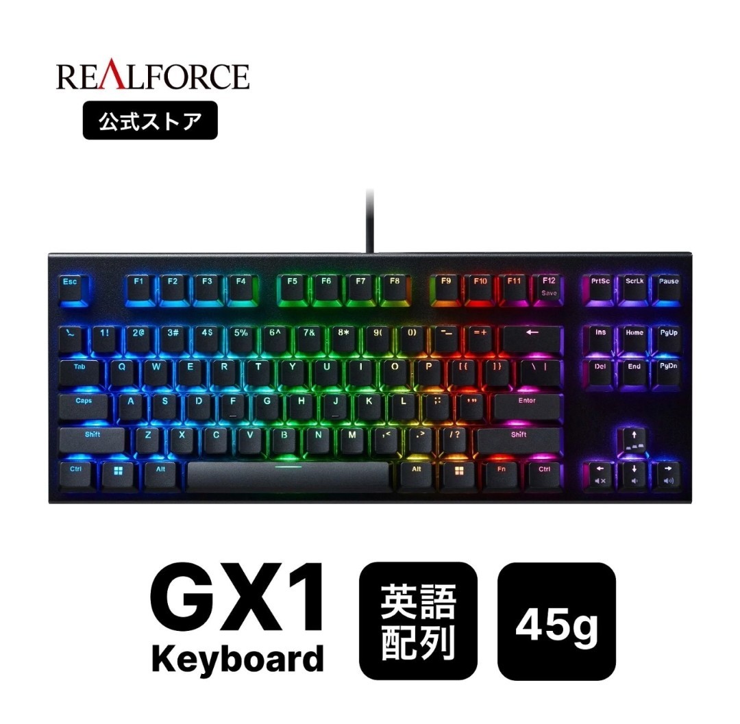 代引可】 有線 二色成型 静音 45g 英語配列 キーボード GX1 REALFORCE