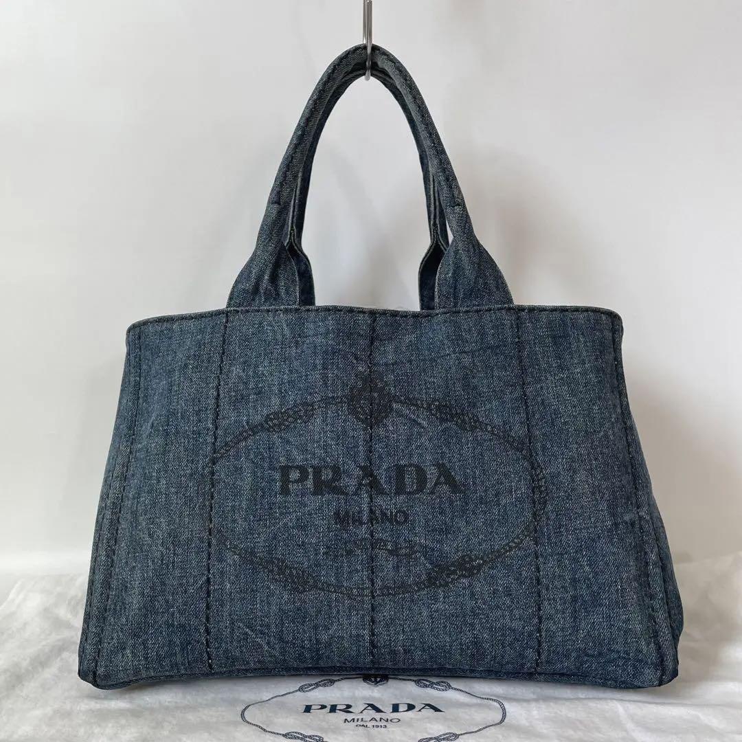 美品 正規品 PRADA プラダ ハンドバッグ カナパ デニム 三角ロゴ 鞄-