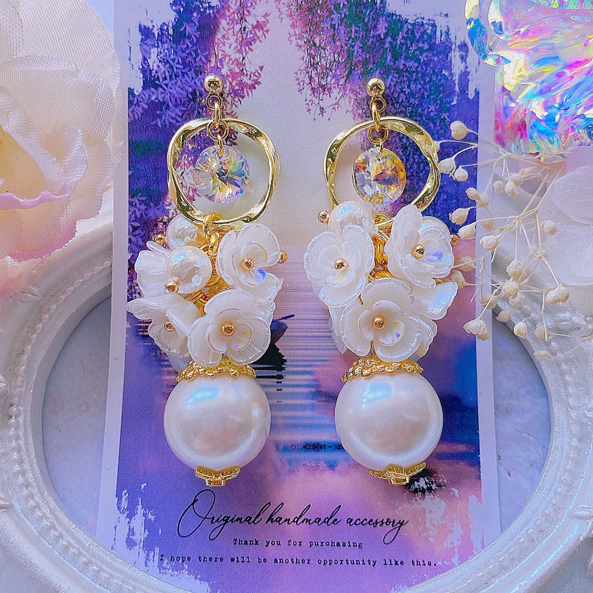 くすみカラー スワロフスキーシャム ハンドメイドレジンアクセサリー