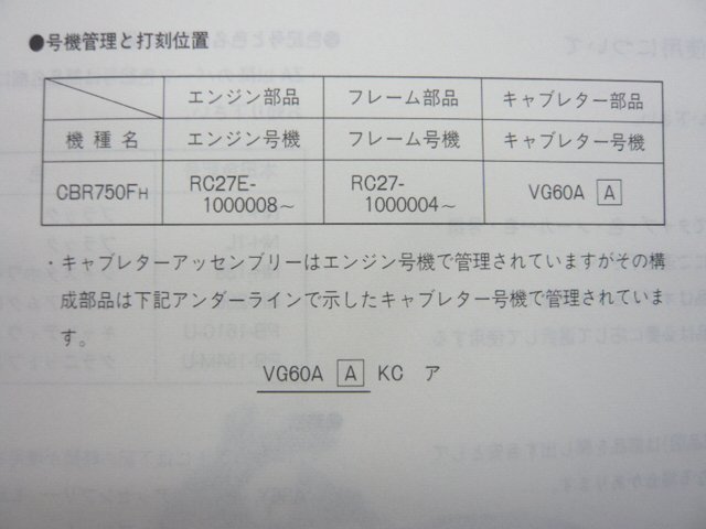 CBR750 スーパーエアロ パーツリスト 1版 ホンダ 正規 中古 バイク 整備書 RC27-1000004～ zN 車検 パーツカタログ 整備書_11MM4HJ1