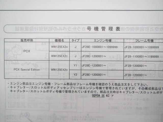 PCX125 SE パーツリスト PCX125/PCX125SE 3版 ホンダ 正規 中古 バイク 整備書 JF28-100 JF28-120 KWN スペシャルエディション Lf_11KWNA03