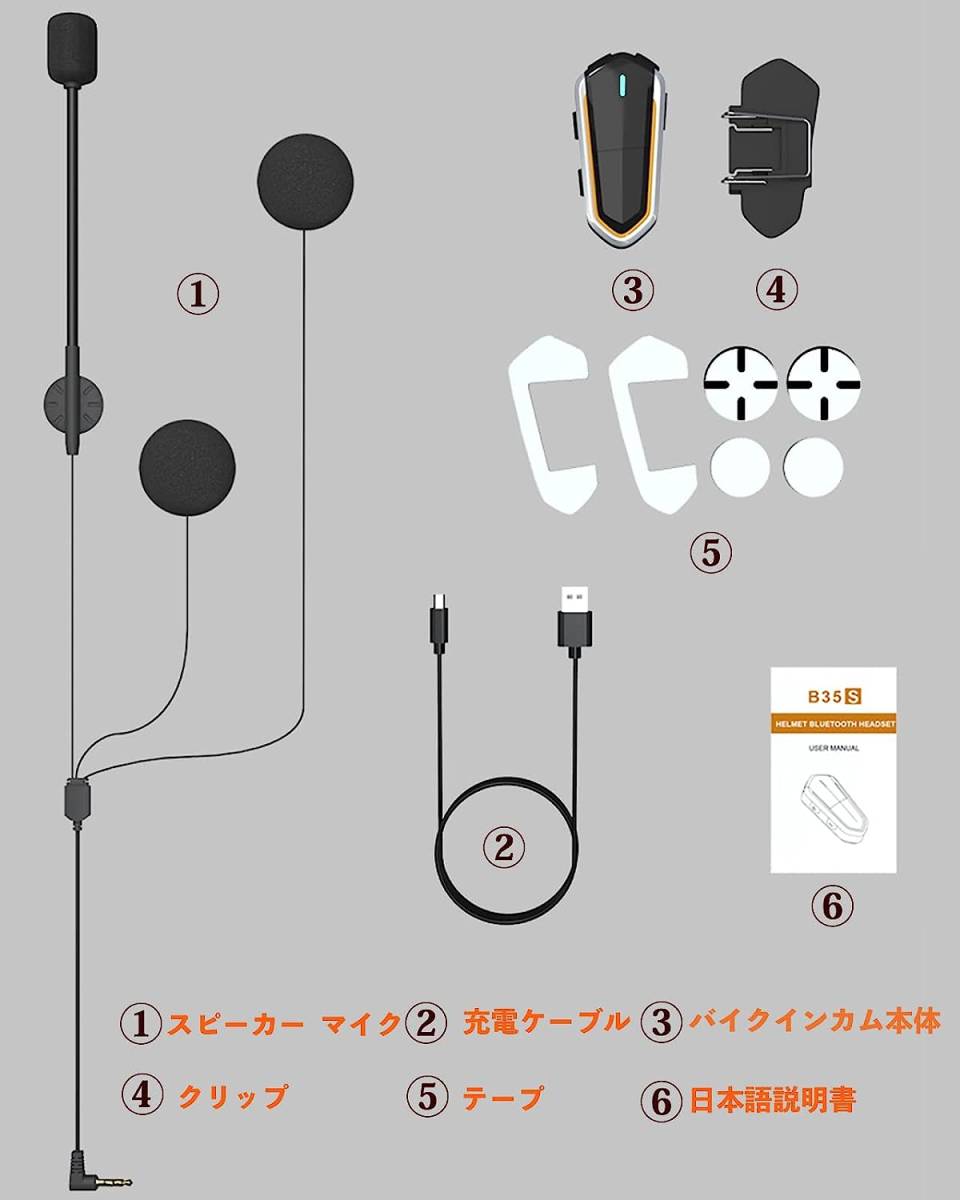 バイク用インカム Bluetooth 音質 ハンズフリー 自動応答 防水 AUX機能 オートバイ ヘルメット 音声 黒 ツーリングにあると便利インカム_画像8