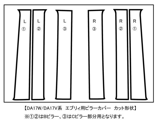 ★彡激シブ！！3Mダイノック★彡DA17V/DA17W　エブリィバン/エブリィワゴン レザーピラーカバー6P★バイザー無し用★_画像9