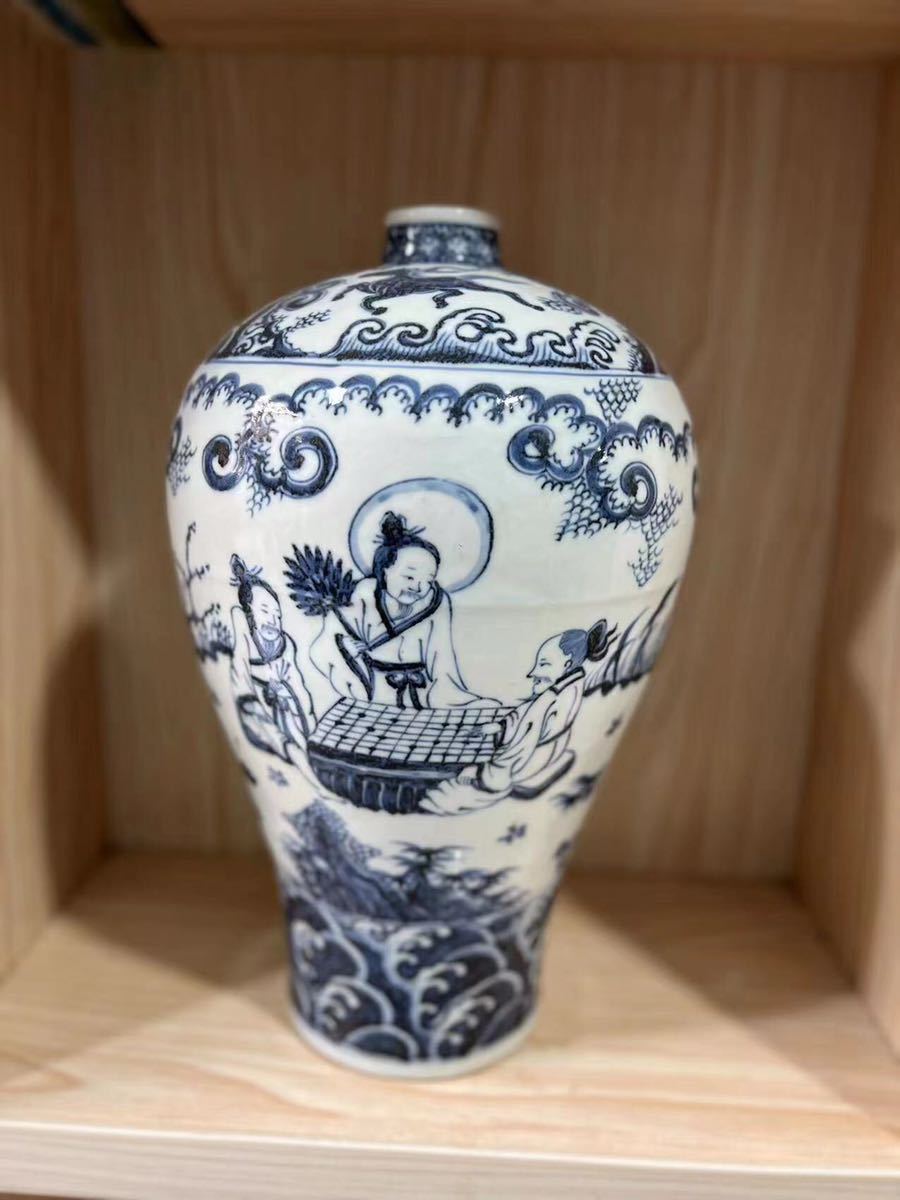 人物故事梅瓶染付古紋青花骨董品芸術品花瓶貴重品希少古美術古賞物白磁