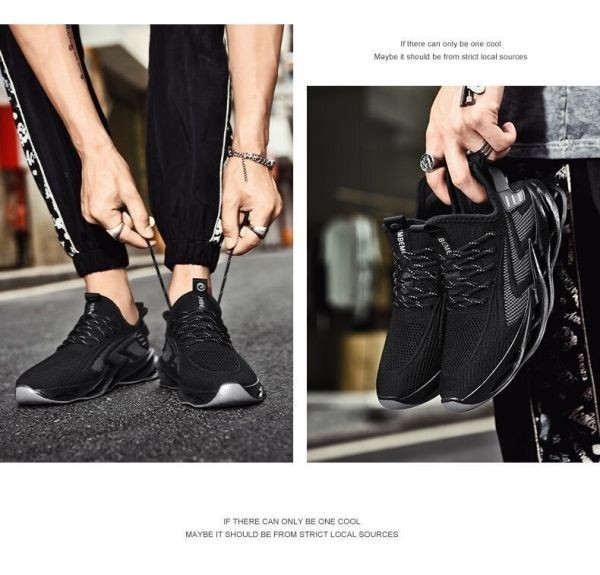 靴 【25.5cm】【 s34 黒 】メンズ スニーカー ランニングシューズ フィットネス ウォーキング スポーツ カジュアル メッシュ グレーの画像4