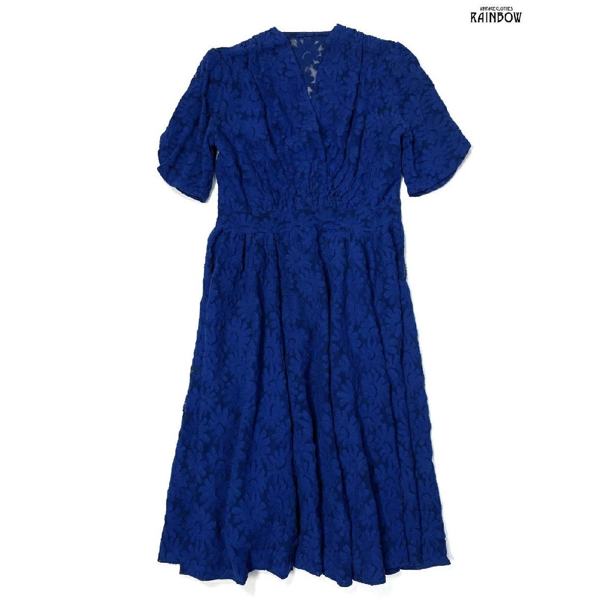 【限定販売】 総レース 無地 古着 アメリカ ヴィンテージ 膝丈 (otu2308049) 青 ワンピース 半袖 Mサイズ 【限定販売】 総レース 無地 古着 アメリカ ヴィンテージ 膝丈 (otu2308049) 青 ワンピース 半袖 Mサイズ