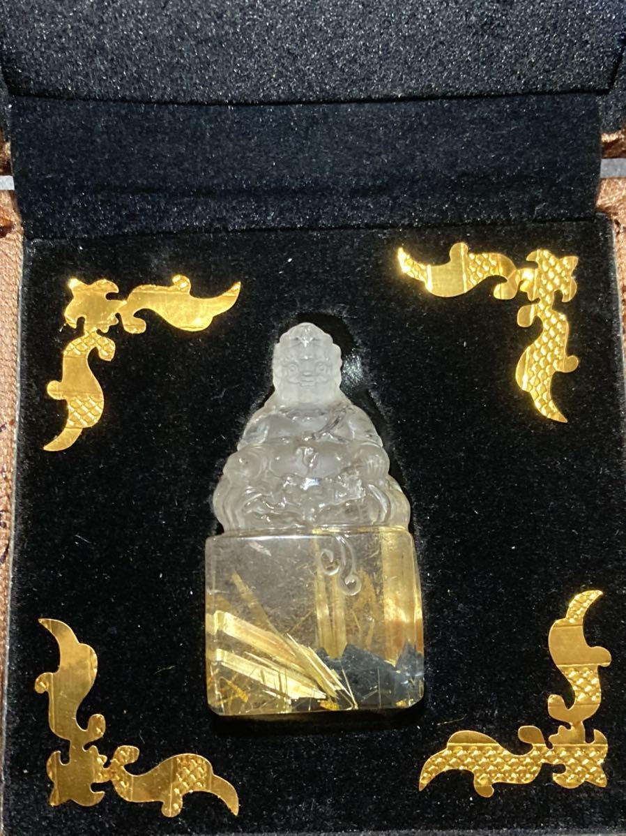 【ハイクラス】ルチル クオーツ 黄財神 約87g 彫り物 0325の画像10