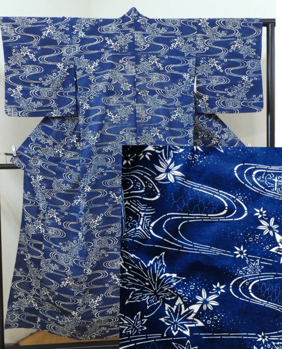 注目の ＜銀の斧＞東京長板本染浴衣・藍染・緻密型染・重要無形文化財