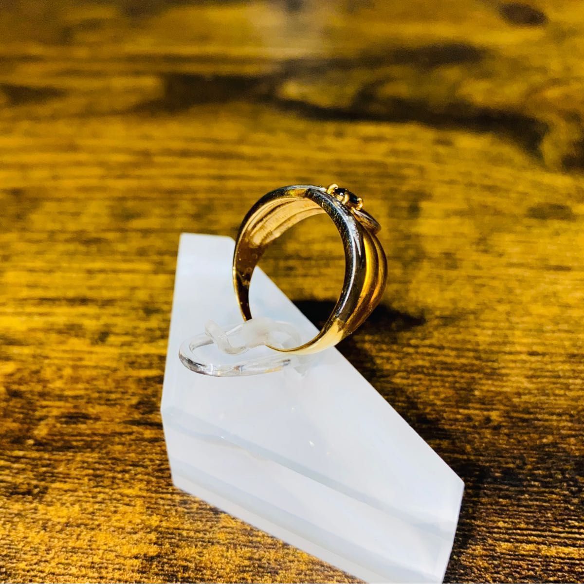 ゴールドプラチナ コンビリング サファイアダイヤ付きアンティーク指輪-