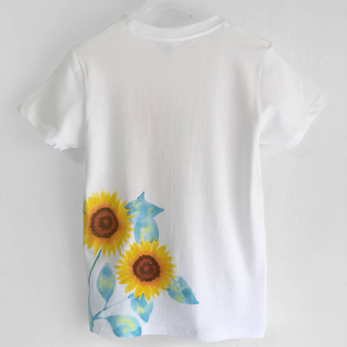  sunflower pattern T-shirt lady's L size hand ...... Mukou .. floral print T-shirt summer G-L