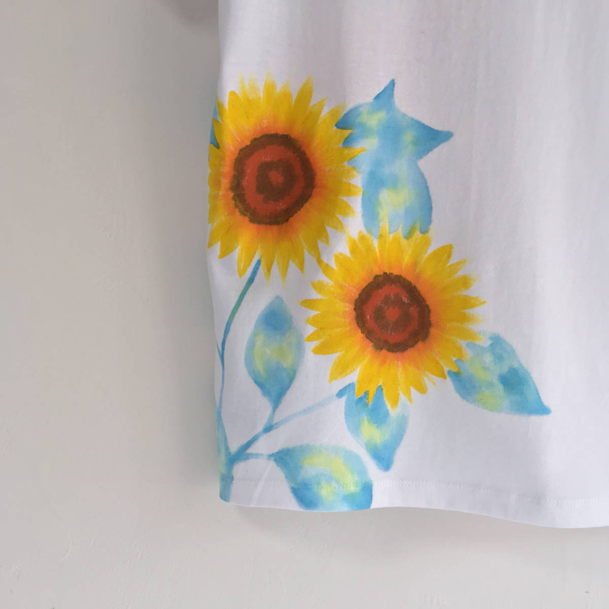  sunflower pattern T-shirt lady's L size hand ...... Mukou .. floral print T-shirt summer G-L