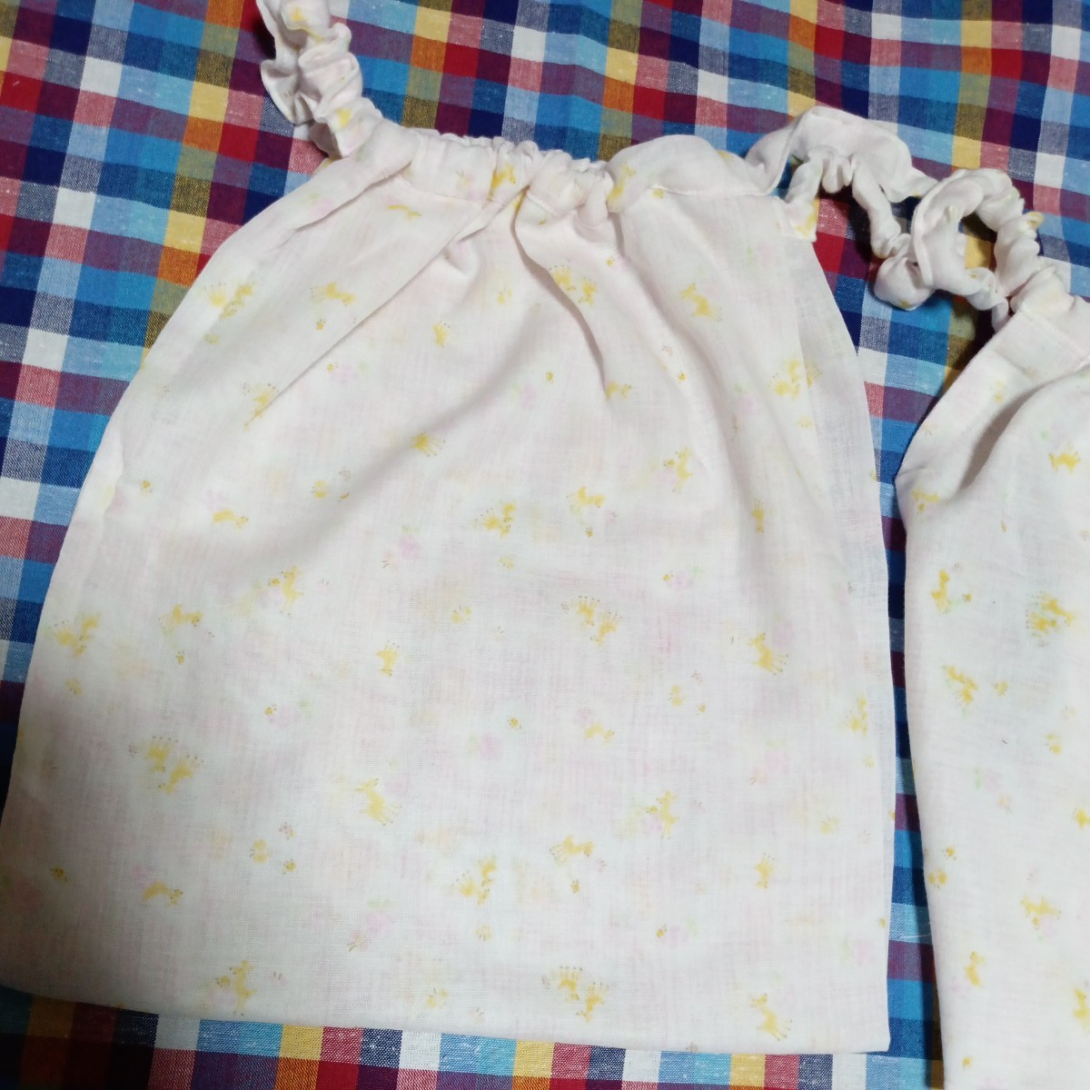 ふんどしパンツ　２枚 　紐最大112ｃｍ　面積たて28×横28ｃｍぐらい　きりん　シングルガーゼの二重