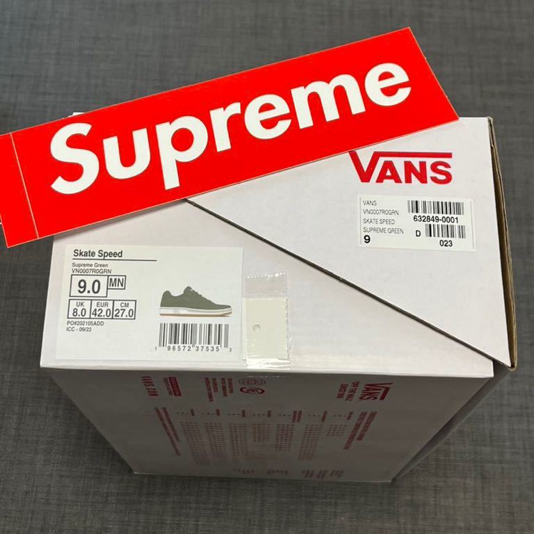 送料無料 27cm 緑 Supreme Vans Speed Green US9 23SS シュプリーム バンズ スピード グリーン 店舗限定 Box Logo ステッカー 新品未使用