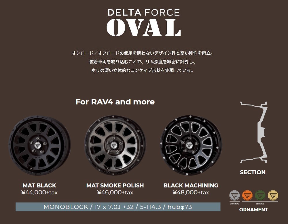 4本セット デルタフォース オーバル OVAL 16x7.0J 5/114.3 +35 +42 MB ダンロップ グラントレック AT5 215/70R16 BL デリカD5_画像6