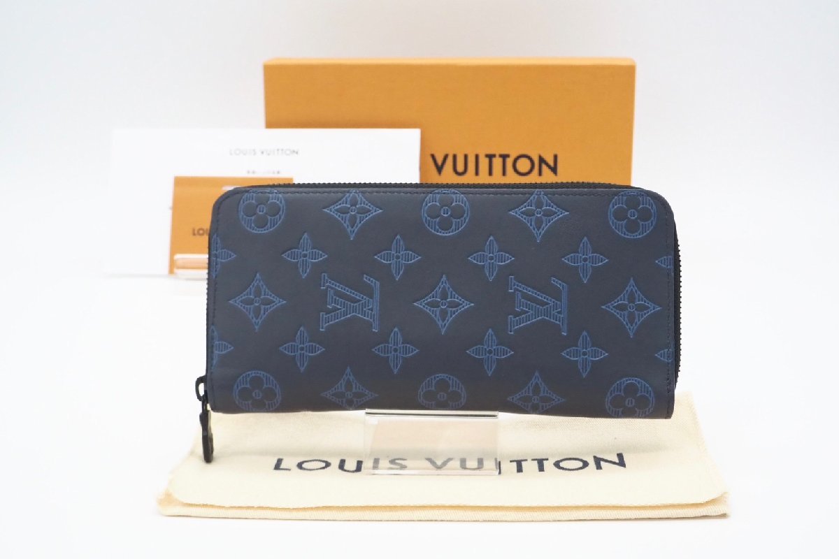 ☆安心の３大保証☆ Bランク ≪LOUIS VUITTON ルイ ヴィトン/ジッピーウォレット≫ M80423 シャドウ ヴェルティカル ネイビーブルー ロゴ